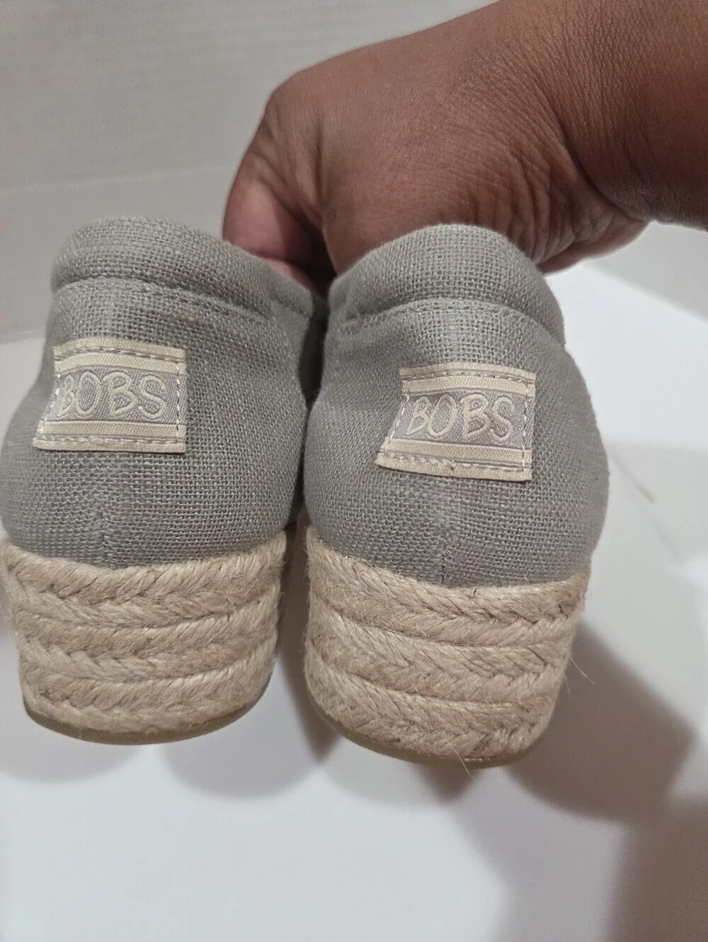 Bobs from Skechers Women's Taupe Espadrille Wedge Slip On Shoes Size 7.5